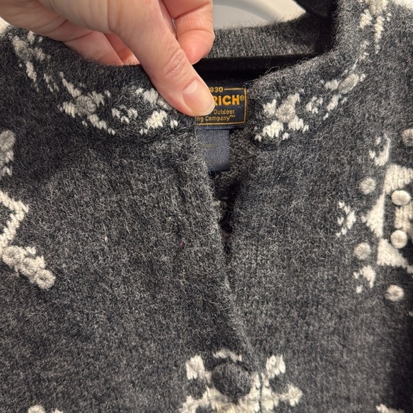 Woolrich Wool Cardigan Winter Snowflakes Deer Charcoal Gray White Large - Picture 10 of 15